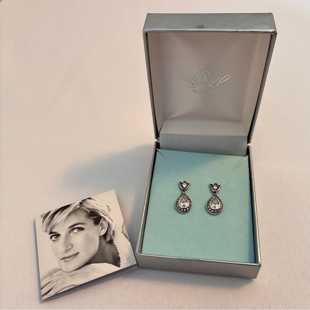 Princess Diana Althorp Estate Sterling Silver Cubic Zirconia Drop Earrings RARE